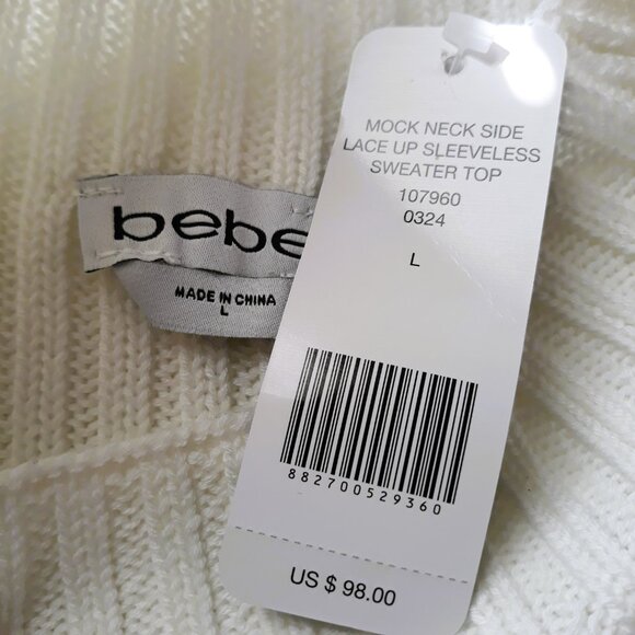 NWT Bebe Ribbed Mock Neck Side Lace Up Sleeveless Sweater Top L - Picture 5 of 7